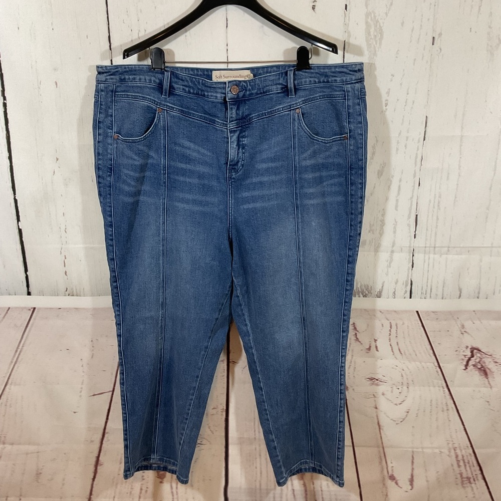 2/$30 Soft Surroundings Plus Size Jeans Denim High Rise‎ Yoke Crop Seam Front